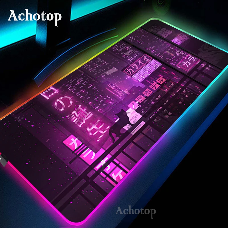 thumbnail image 1 of Alfombrilla de ratón para juegos RGB neón arte japonés alfobrilla de ratón ordenador grande para juegos LED alfombrilla XXL Mause Pads PC Gamer 900x400mm alfombrilla de escritorio, 1 of 4