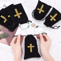 10Pcs Black Cross Pattern Bag with Drawstring Gift Packaging Fabric Pouch for Necklace Earrings Elegant Storage Pouches 1