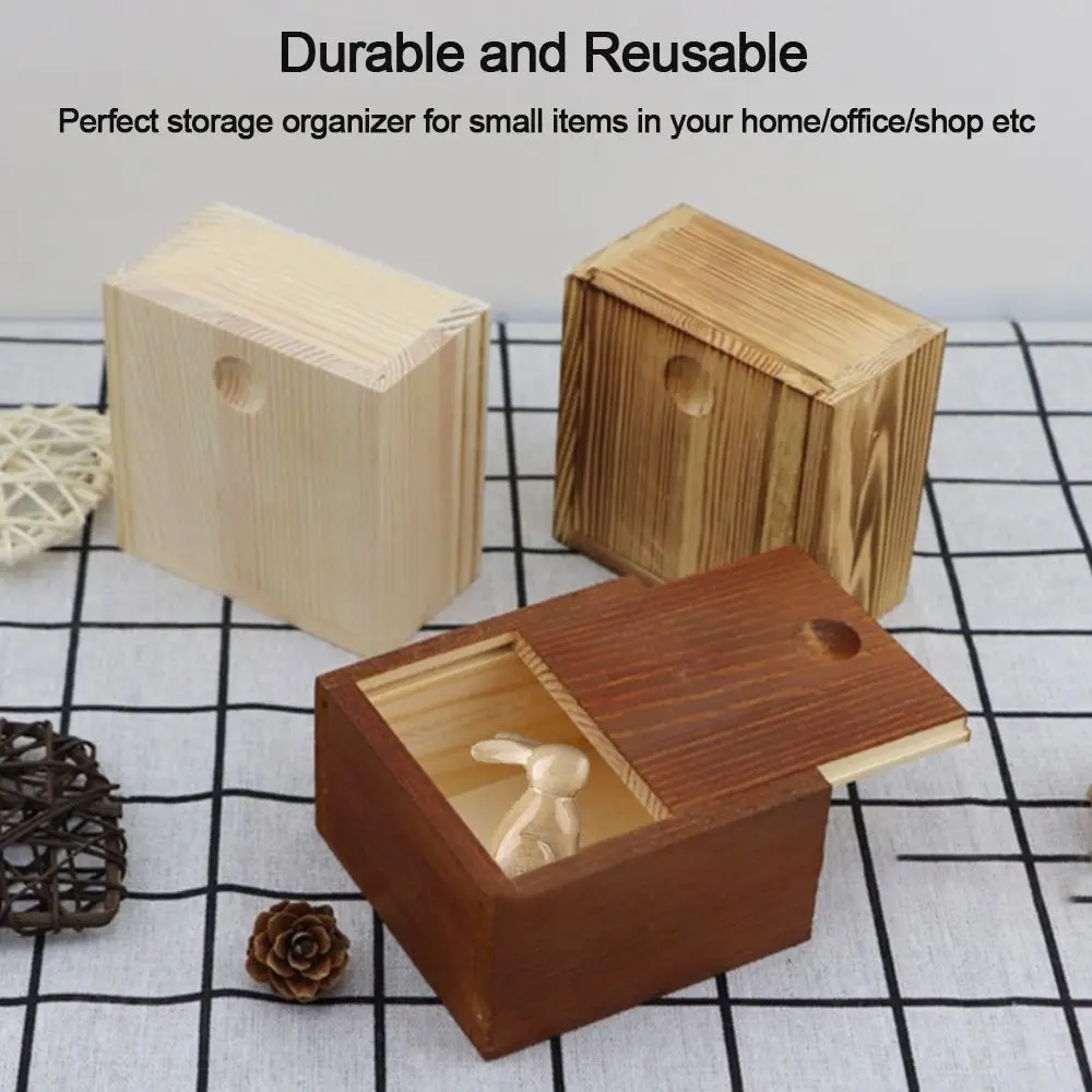 Home Decoration Card Keeper With Slide Top Beads Container Storage Box Wooden Box Jewelry Organizer Case