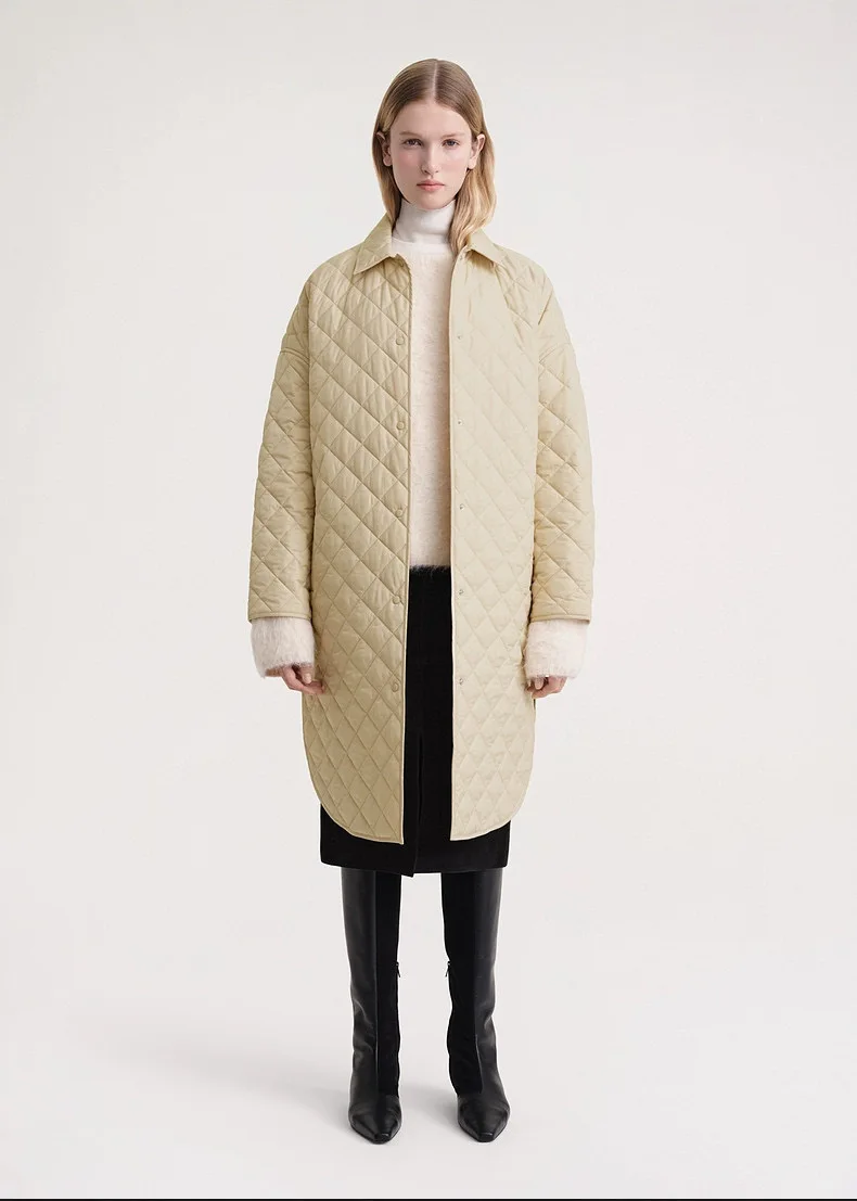 

T0te*me Women Trench Winter 2023 Argyle Coat Polyester Jacket Long Version Vintage Classic Vintage Plus Size Wind Coat Pocket