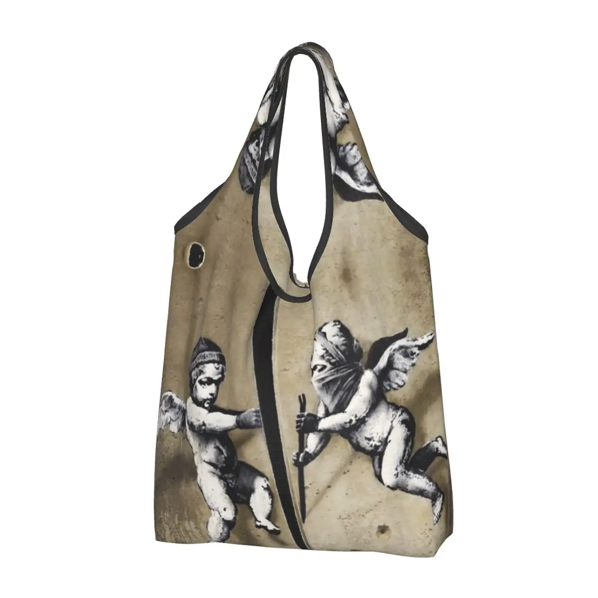thumbnail image 1 of Bolso de mano con estampado kawaii personalizado de chica con globo de Banksy, bolso de mano portátil para compras, bolso de mano con arte de grafiti callejero, 1 of 5