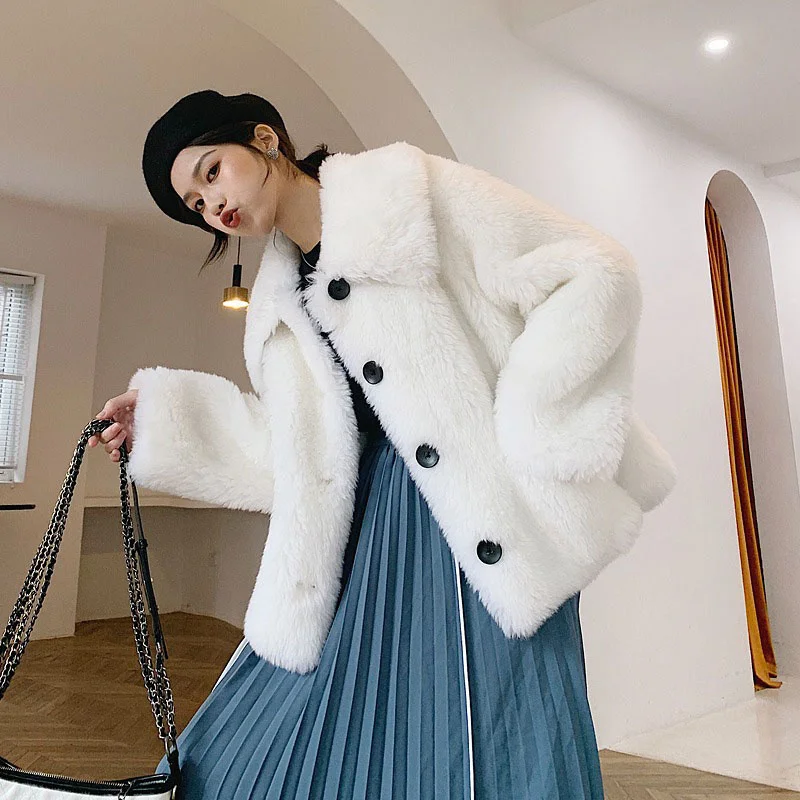 New Winter Ladies Long Lamb Wool Thickened Fur Coat High Fashion Sense Casual Coat Temperament Girls Warm Short Coat 2023