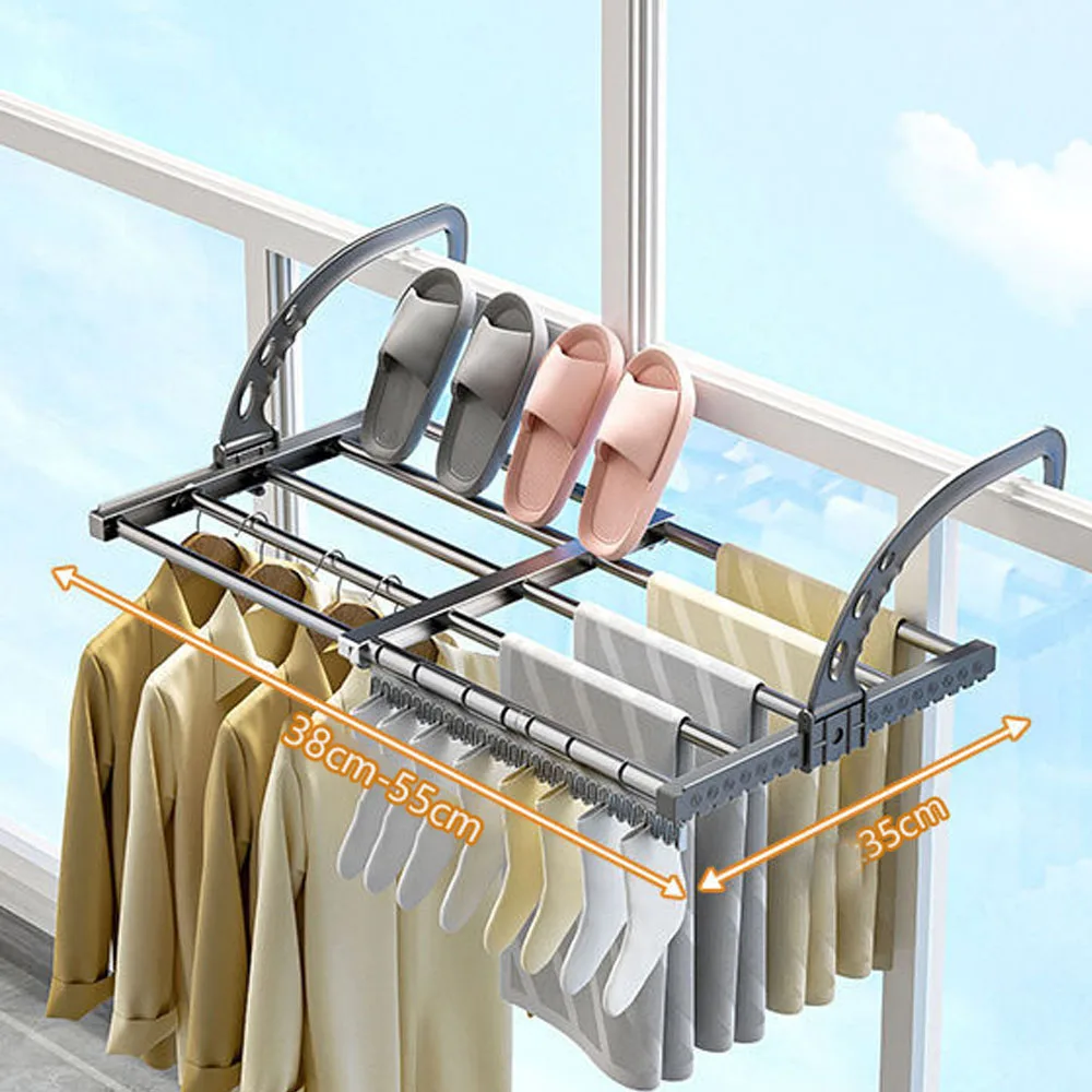 מדף תליית בגדים מתקפל עם קליפס לגרביים ומדף ייבוש לכביסה לחדר האמבטיה בצבע שחור