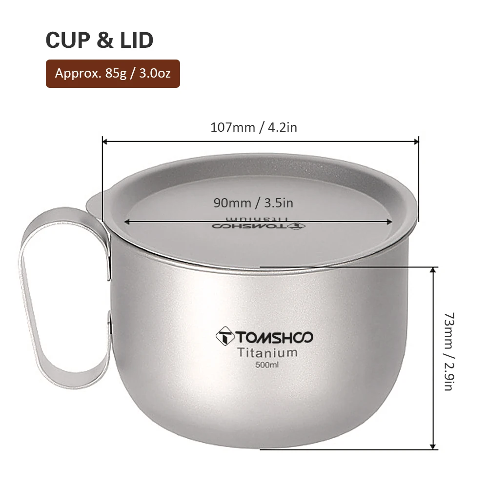 Tomshoo 500ml Titanium Cup w Lid and Handle Camping Coffee Cup Lightweight Coffee Pot for Backpacking Hiking Camping Travelling 5