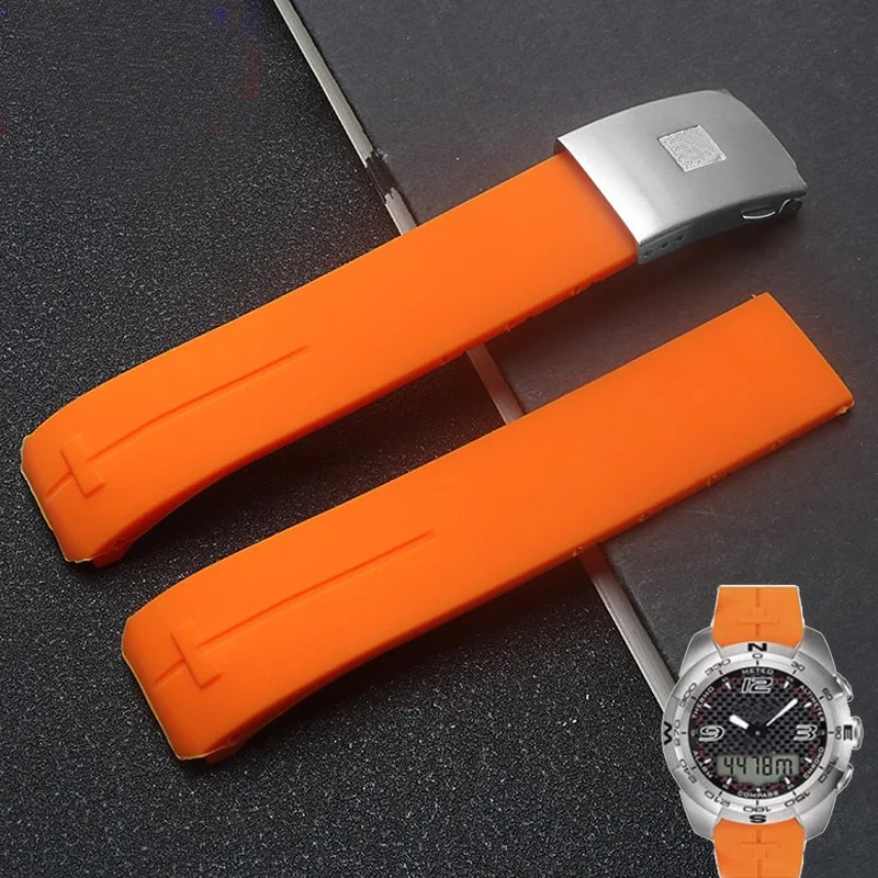 Black Orange Sport Waterproof Silicone Rubber Watch Band, 20mm Strap