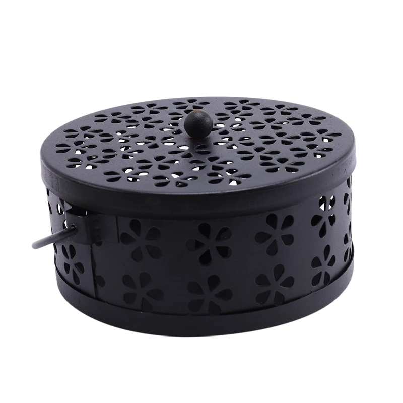 2X Nordic Retro Metal Hollow Floral Mosquito Coil Holder Garden Burner Mosquito Repellent Box(Black)