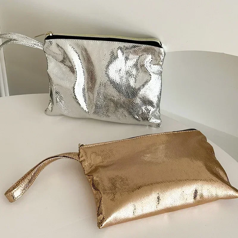 

Mobile Phone Pouch New Fashion Simple Gold Silver Handheld Cosmetic Bag Case Waterproof Large Makeup for Women Toiletry Bag