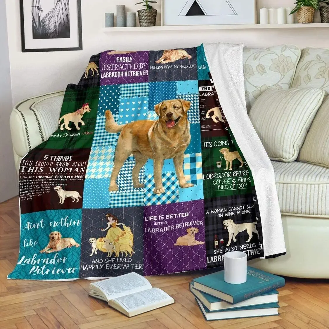 

Dog and She Lived Happily Ever Labrador Retriever Pattern Flannel Throw Blanket Soft Warm Christmas Gifts King Size Sofa Decor