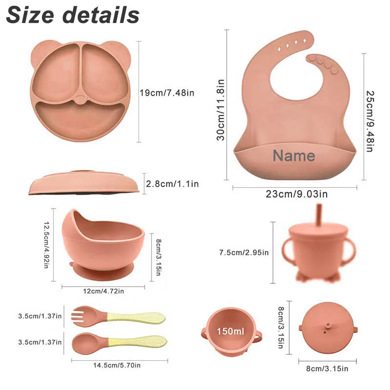 Silicone Feeding Set Personalized Name Silicone Suction Cup Plate Bowl Baby Feeding Set