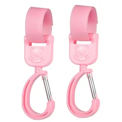 Universal 360° Rotating Stroller Hooks - Versatile Outdoor Bag Organizer and Hanger (Close pink)