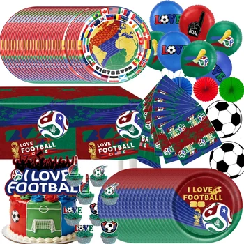 2026 Football Soccer Party Decorations Paper Plates Napkins Tablecloth Balloons Cake Topper Backdrop Kids Birthday Party Supplie 1