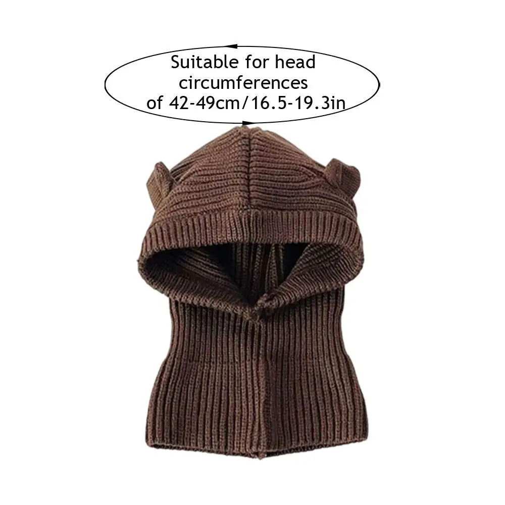 Cute Baby Knit Hat Scarf Winter Warm Kids Beanie Cap Balaclava Hat For Baby Cartoon Ears Toddler Girls Boys Scarf Integrated Hat