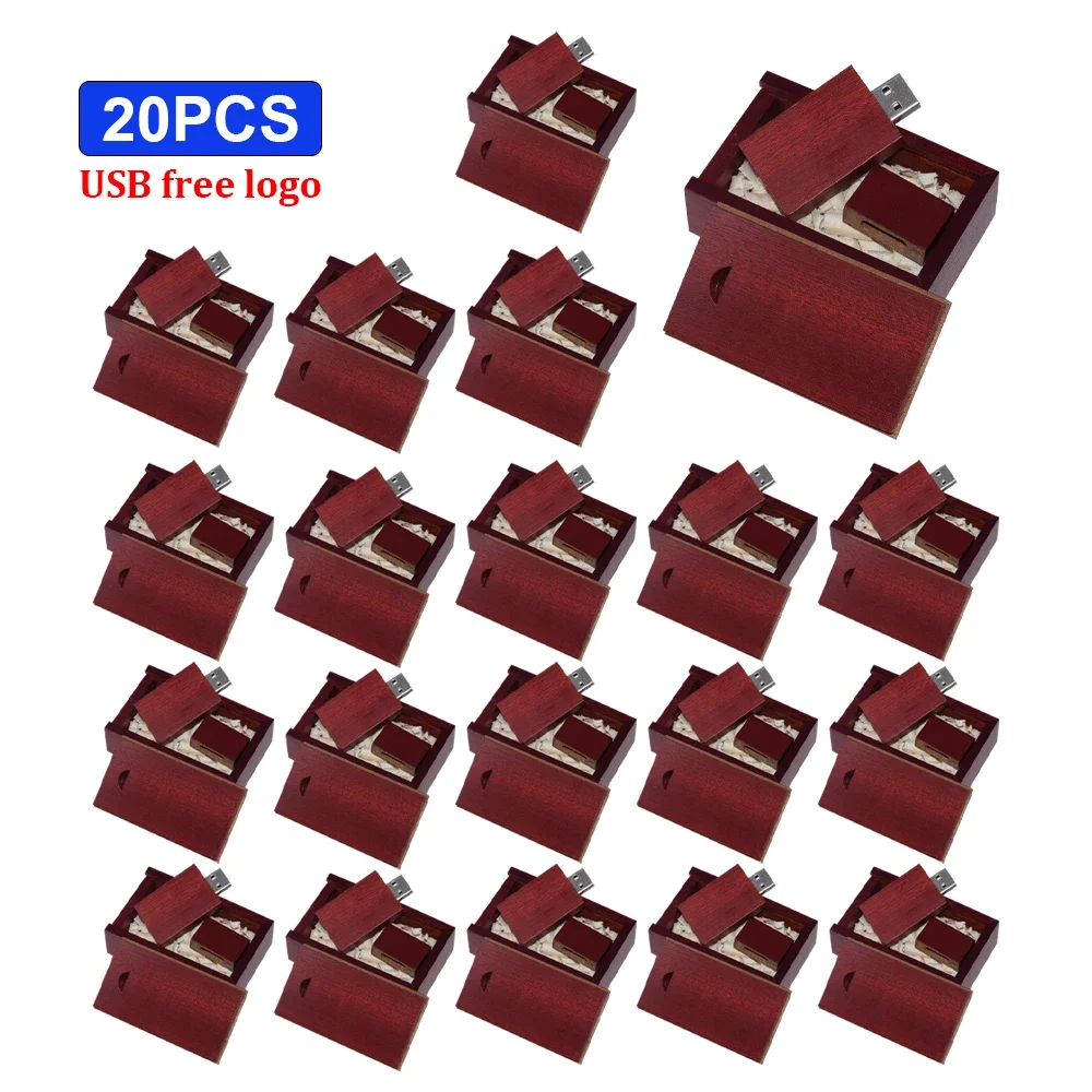 

20PCS/LOT USB 2.0 Wooden USB+Box Pen drive 4GB 16GB 32GB 64GB USB Flash Drive Pendrive Memory Stick Free Custom Logo