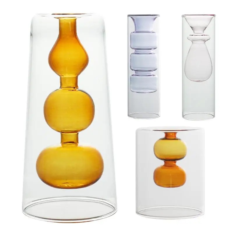 

Glass Vase Double Layers Decorative Modern Crystal Glass Vase For LivingRoom Kitchen Office Wedding Home Garden Desktop Ornament