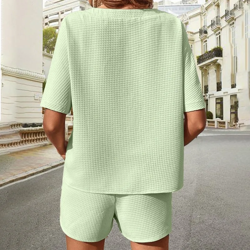 Green Short Sleeve Sleepwear 2023 New Pajama Set for Women Female Casual Suits with Shorts Home Clothes Solid Outwear Summer