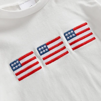 Boys Patriotic Outfit Set Short Sleeve American Flag Embroidered Shirt Plaid Shorts Independence Day Clothing Set 4