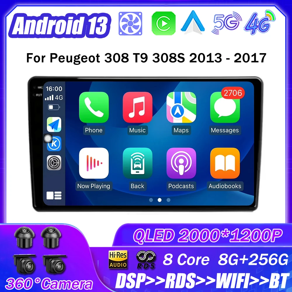 

for Peugeot 308 T9 308S 2013 - 2017 Car Android 13 Radio Multimedia Player Navigation Stereo GPS Auto Head Unit No 2Din WIFI