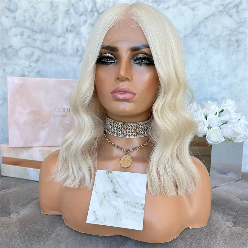

Free Shipping Water Wave Synthetic Hair Lace Front Wig Blonde Good Quality Heat Resistant Fiber Preplucked Natural Hairline Wigs