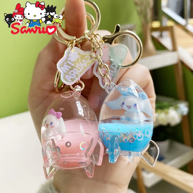 MINISO Cinnamoroll Acrylic Bottle Floating Keychain Pendant Into Oil Liquid  Keyring Couple Bag Key Car Couple Schoolbag Gift Toy