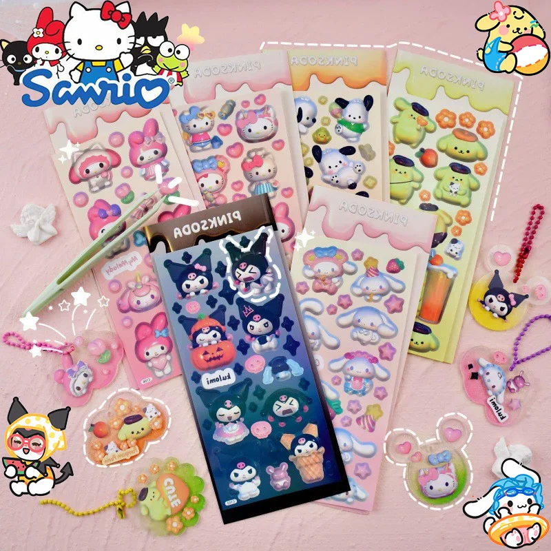 Sanrio Sticker Cartoon Transparent Diy Hand Account Decoration Waterproof Sticker Kuromi Cute Home Decoration Posters Stickers