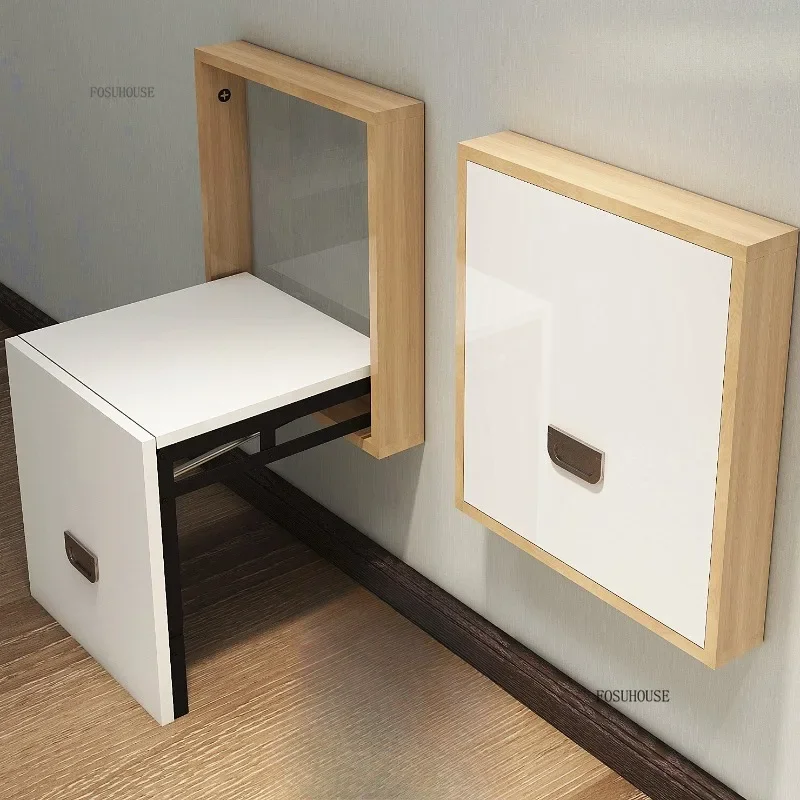 Folding Shoe Changing Stool Wall-mounted Entrance Bathroom Invisible Shoe Changing Stools Cloakroom Space-saving Ottomans