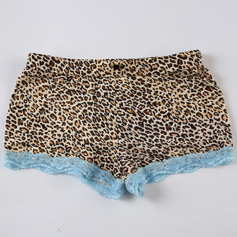 Contrast Lace Trim Leopard Print 2 Pieces Sets Womens Sleeveless Cropped Camisole And Skinny Shorts Rave Baddie Outfits