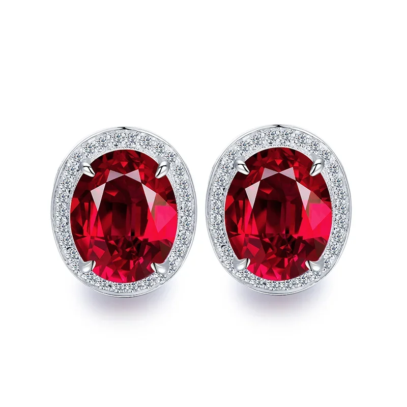 

Pirmiana New Fashion 925 Silver Earrings 2Carats Oval Shape Lab Grown Ruby Jewelry Women Gifts