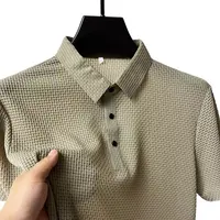 Nouveau T-shirt Polo d'été pour homme à manches courtes ajouré en soie glacée respirante, style professionnel, vêtements de marque pour homme 3