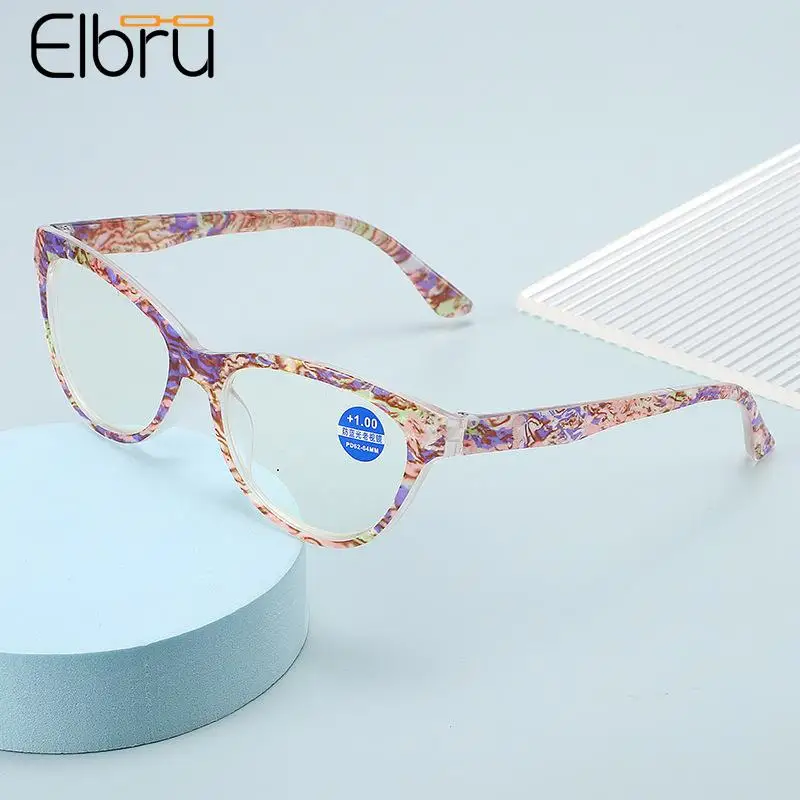 

Elbru Retro Anti-blue Light Reading Glasses Women Men Cat Eye Presbyopic Eyeglasses Hyperopia Eyewear Spectacles Diopters +1+4