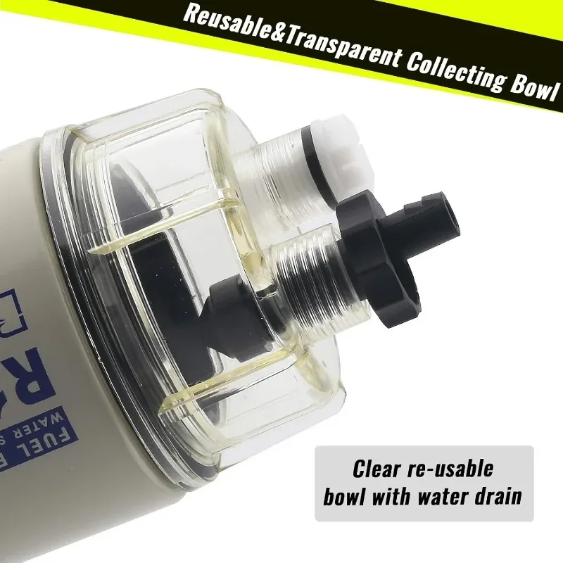 R12T Fuel Water Separator Marine 10 Micron Fuel Filter Marine Parts Replace S3240 120AT NPT ZG1/4-19 Fit 3/8-inch NPT Outboard
