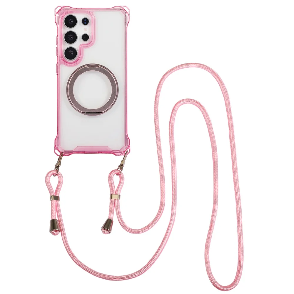 Adjustable Crossbody Necklace Strap Hand Rope Case For Samsung S26 Ultra S25 S24 S23 Magnetic Stand Holder Shockpoof Clear Cover_voghion.com