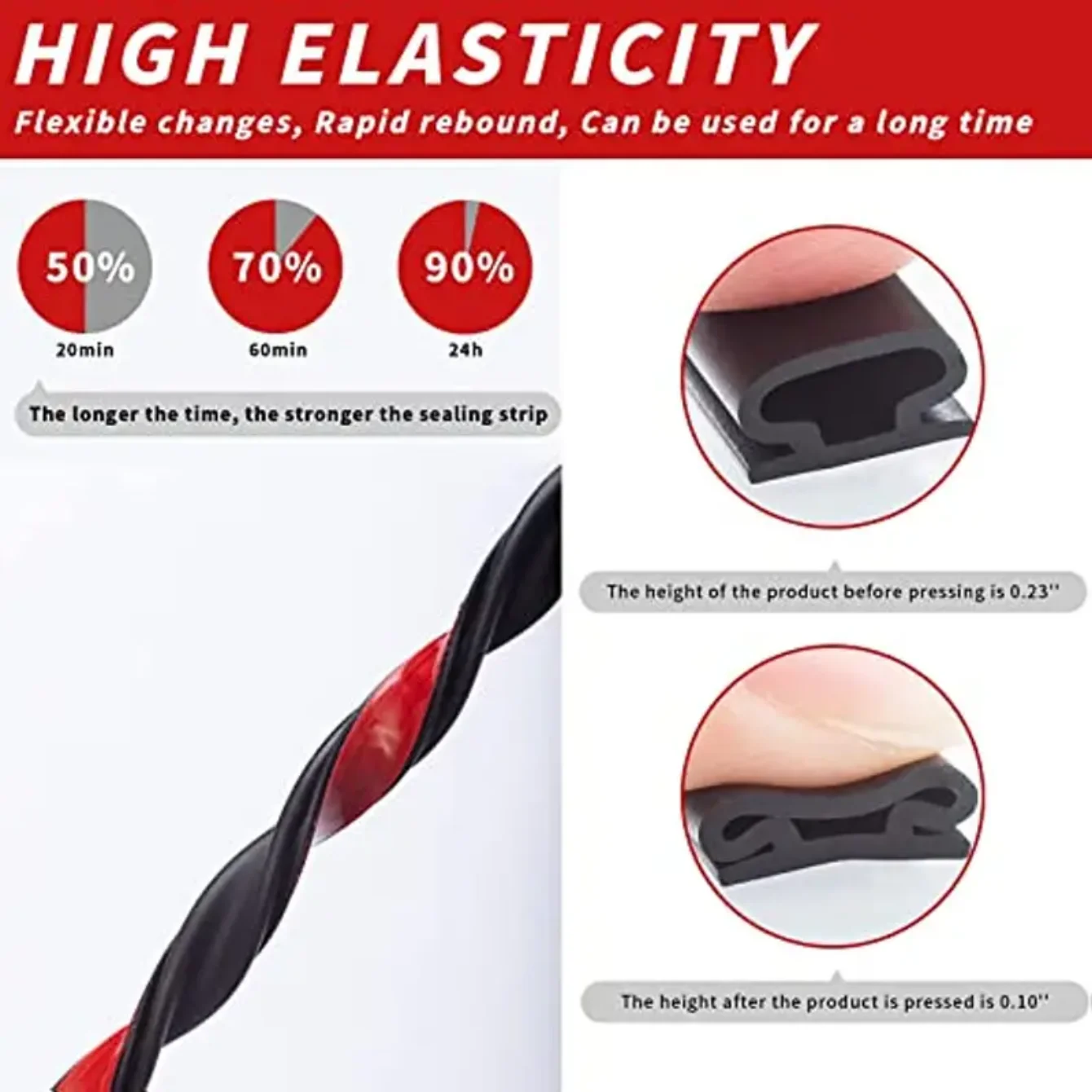 Door Seal Strip Weather Stripping 1pc Window And Door Soundproofing Self-Adhesive Backing D-Shape