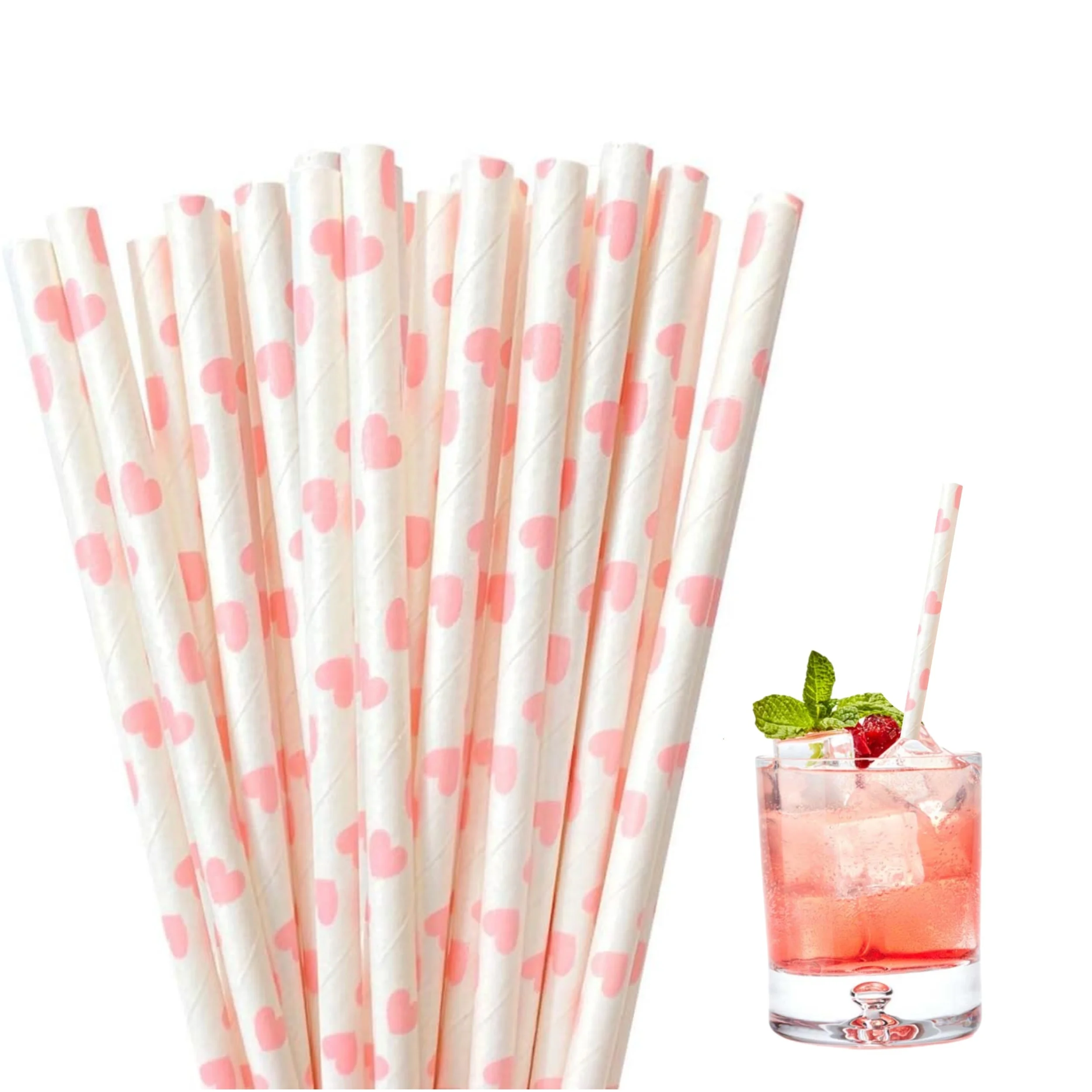 100-Pack EcoParty Heart Printed Paper Straws Multicolor Drinking Straws for Parties Weddings Anniversaries