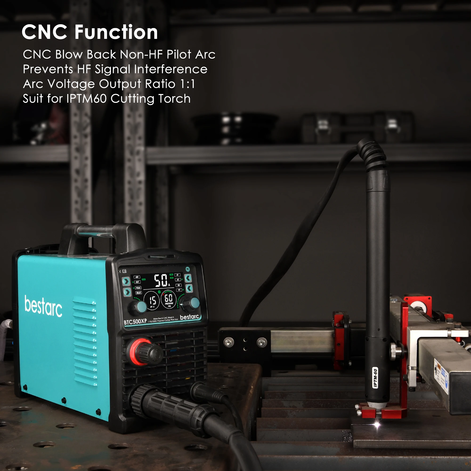 CNC Plasma Cutter Non-HF Pilot Arc bestarc 50A BTC500XP 11GEN Blow Back Technology 16mm Clean Cutting with Digital Screen