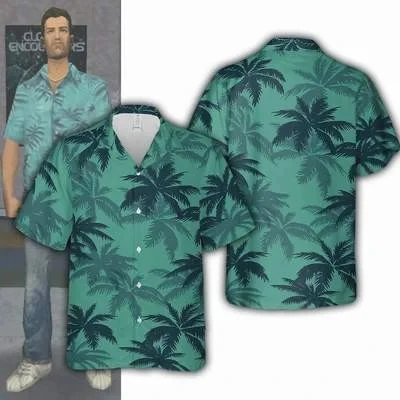 

Fashionable New men's Shirt Short Sleeved Cuban Oversized Summer Cool Hawaii Beach 3D Printing Summer Vacation Lapel Button Top