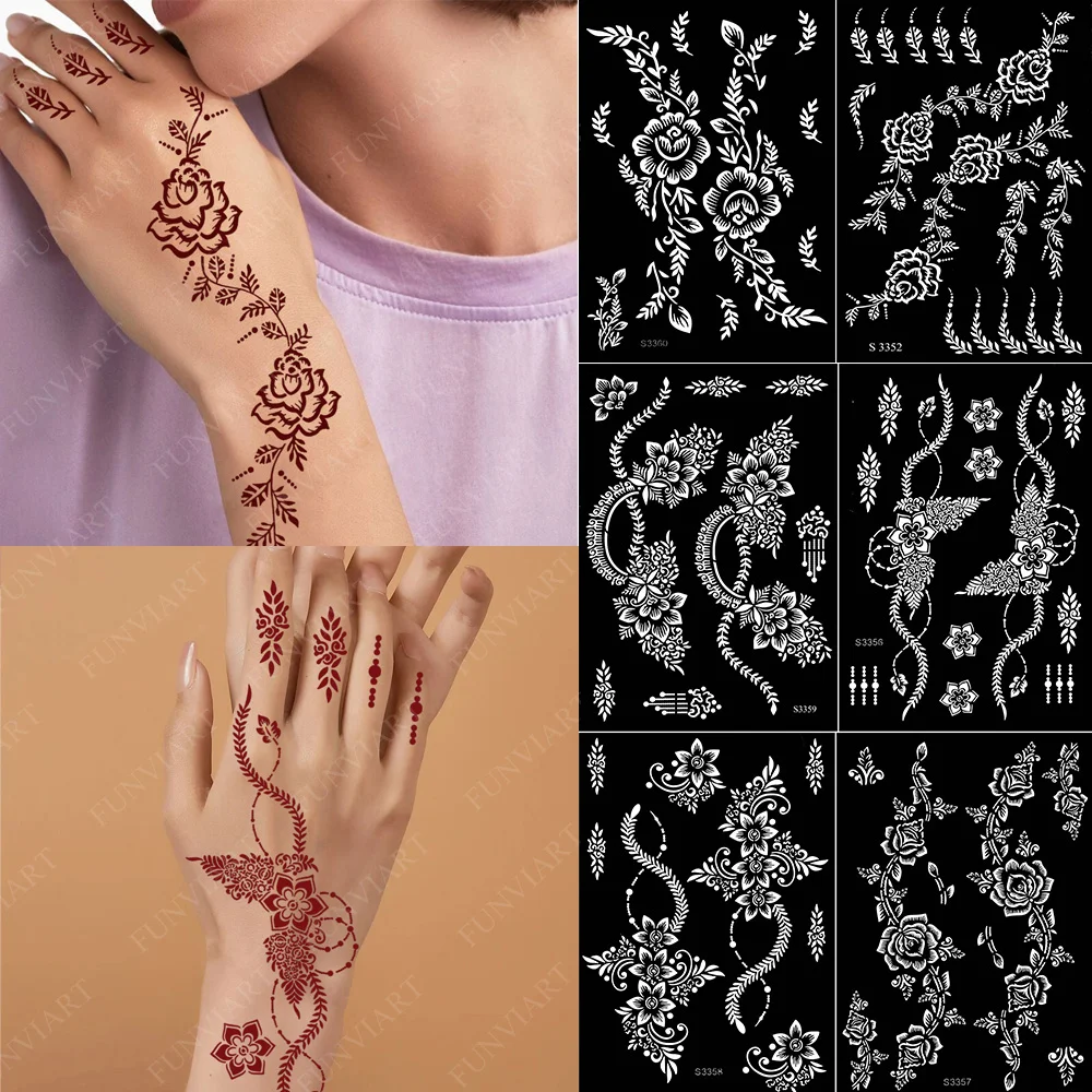Modello di henné riutilizzabile per stencil per tatuaggi floreali per mani  e corpo Design per tatuaggi all'henné per strumenti per tatuaggi per feste  di festival di nozze - AliExpress, image size:1000x1000
