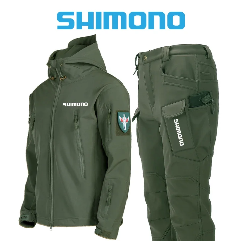 

New Outdoor Men Fishing Suit Waterproof Winter Keep Warm Jacket Pants Fleece Wear-resistant Tactical Military Fishing Clothing