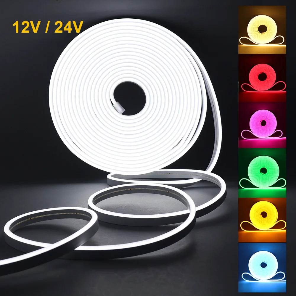 DC 12V 24V LED Neon Strip Light Neon Sign Waterproof Silicone Rope Lights Flexible Lamp Home Decoration with 2pin Wire 9 Colors