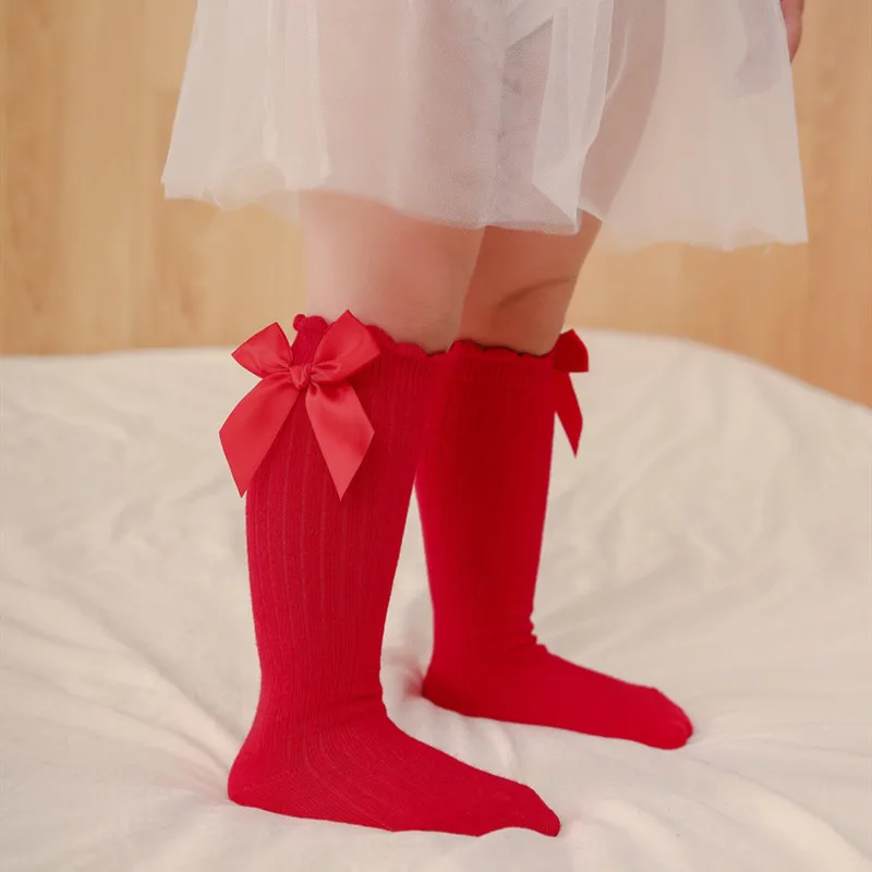 Baby Summer Clothing Kids Toddlers Girls Big Bow Knee High Long Soft Cotton Lace Baby Socks Bowknot Christmas Socks cotton socks kids socks baby socks girls socks
