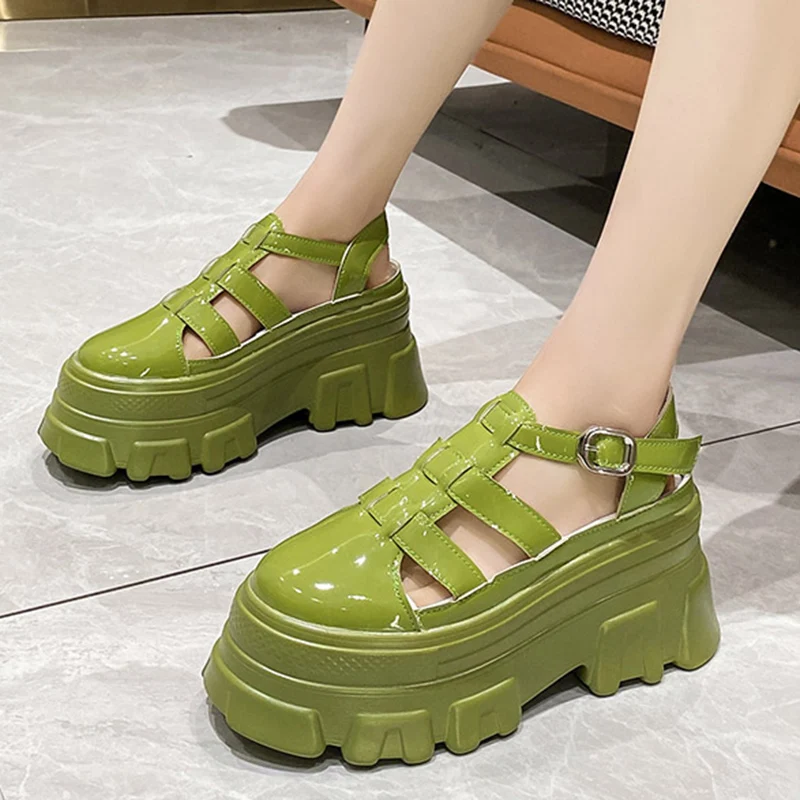 Rimocy Green Chunky Platform Sandals Women 2022 Summer Hollow Out Thick Soled Sandalias Woman Gothic Super High Heels Rome Shoes |