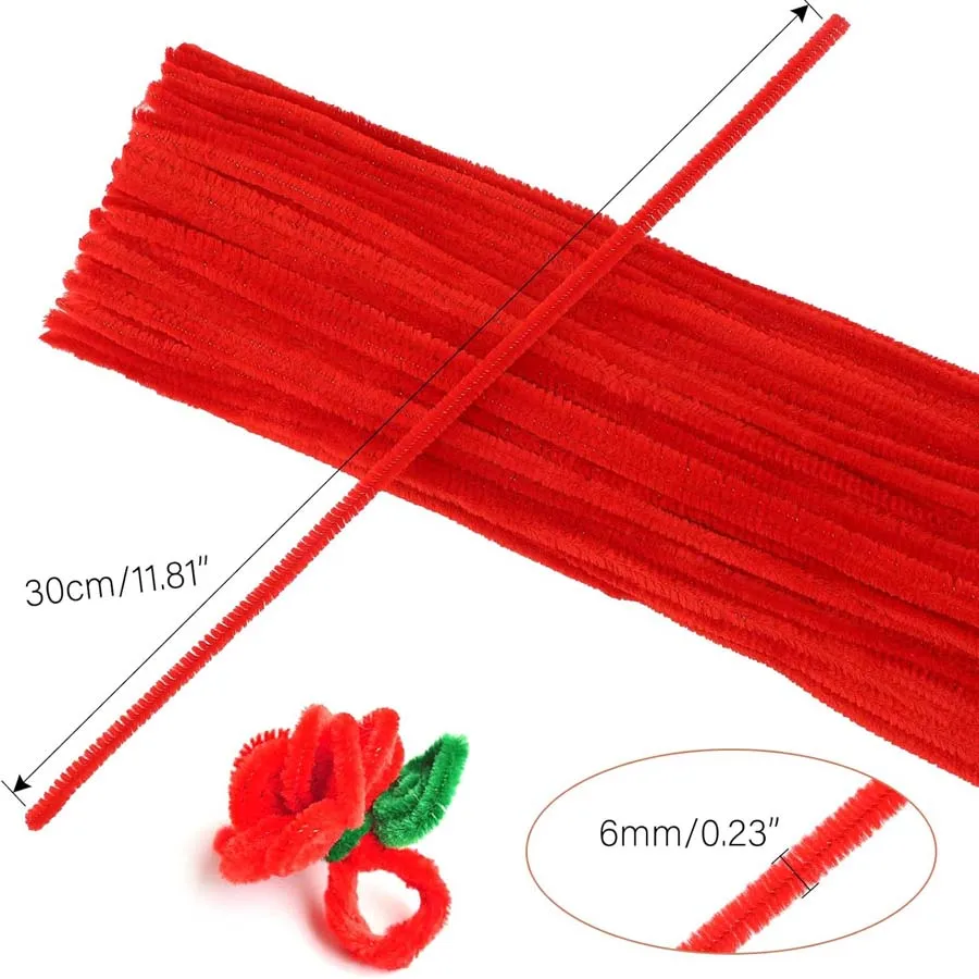 300pcs Pipe Cleaners 30cm/11.8ins Pipe Cleaners Red Crafts Cleaner Crafts Art and Craft Supplies