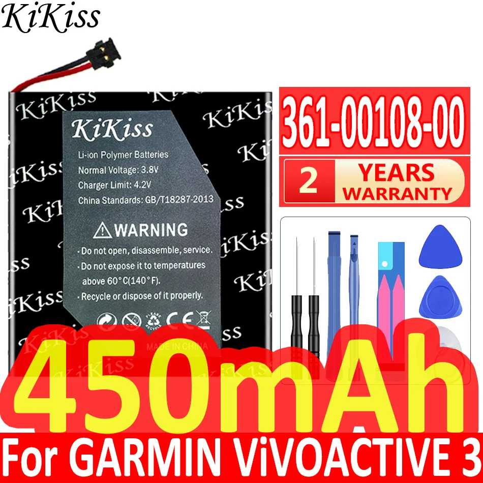 

450mAh KiKiss Powerful Battery 361-00108-00 for Garmin ViVOACTIVE 3 Smart Watch NL28LL31B03OC Music Watch Li-po Batteries