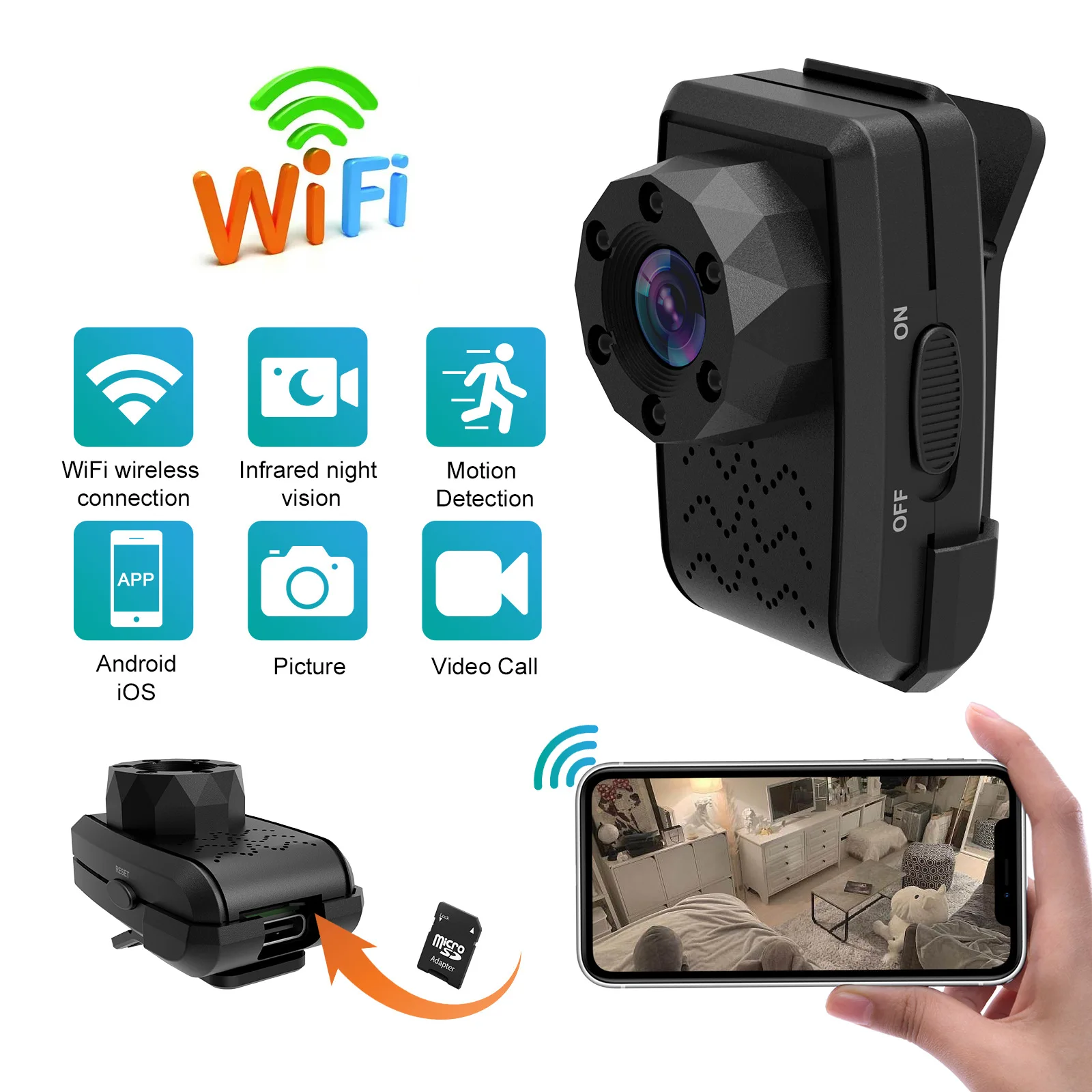 

Wirless Mini Body Camera Back Clip Design WiFi Hotspot Night Vision Video Recorder Security Cam Small Camcorder Outdoor Sport DV