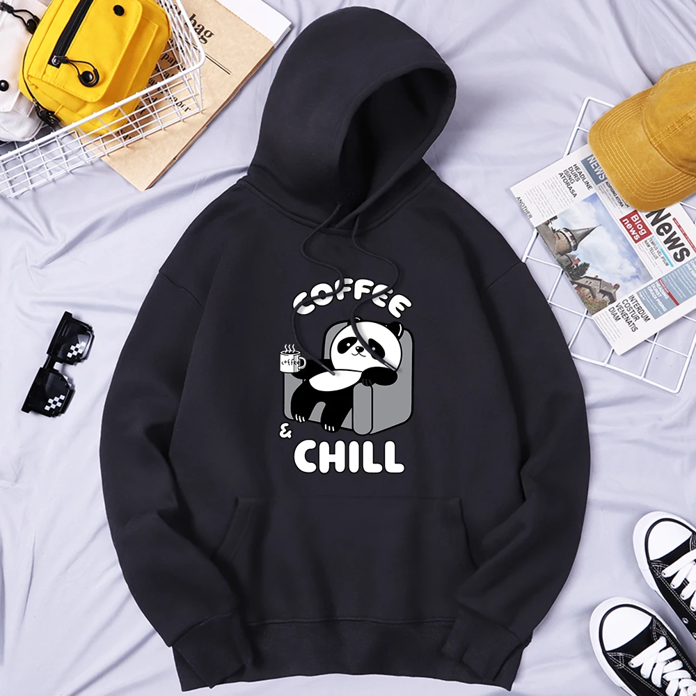 

Coffee And Chill Kawaii Panda Streetwear Man Harajuku Casual Sweatshirts Soft Designer Tracksuit Fashion Loose Streetwears Man