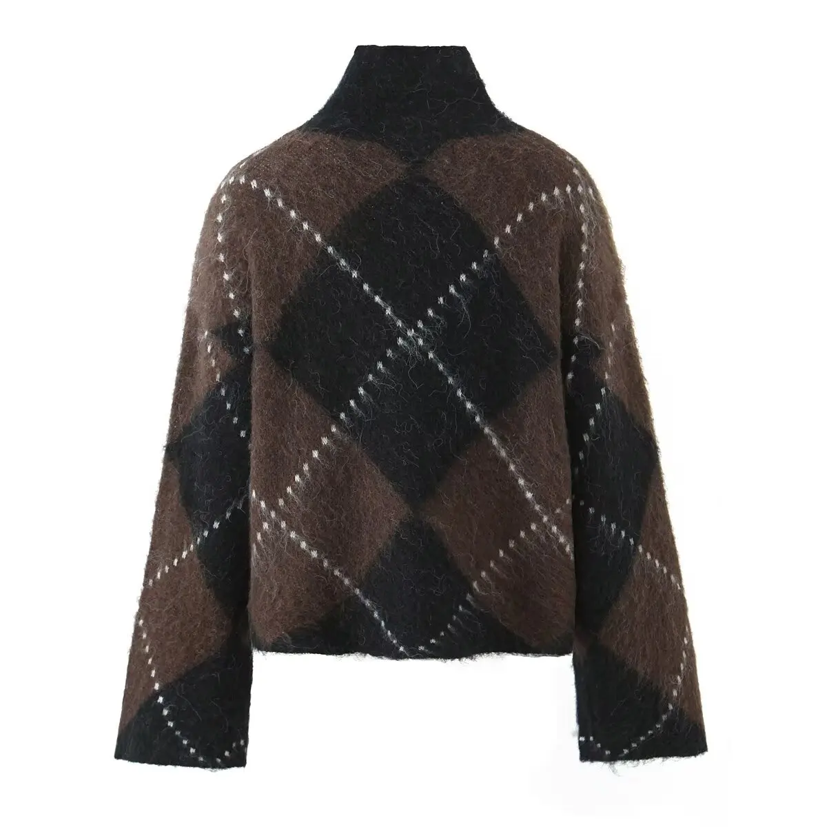 KONDALA Vintage Plaid Stricken Lose Anzüge Rollkragen Langarm Lose Pullover Mantel Mini Röcke Mode 2025, Herbst Winter Sets – Detail 4
