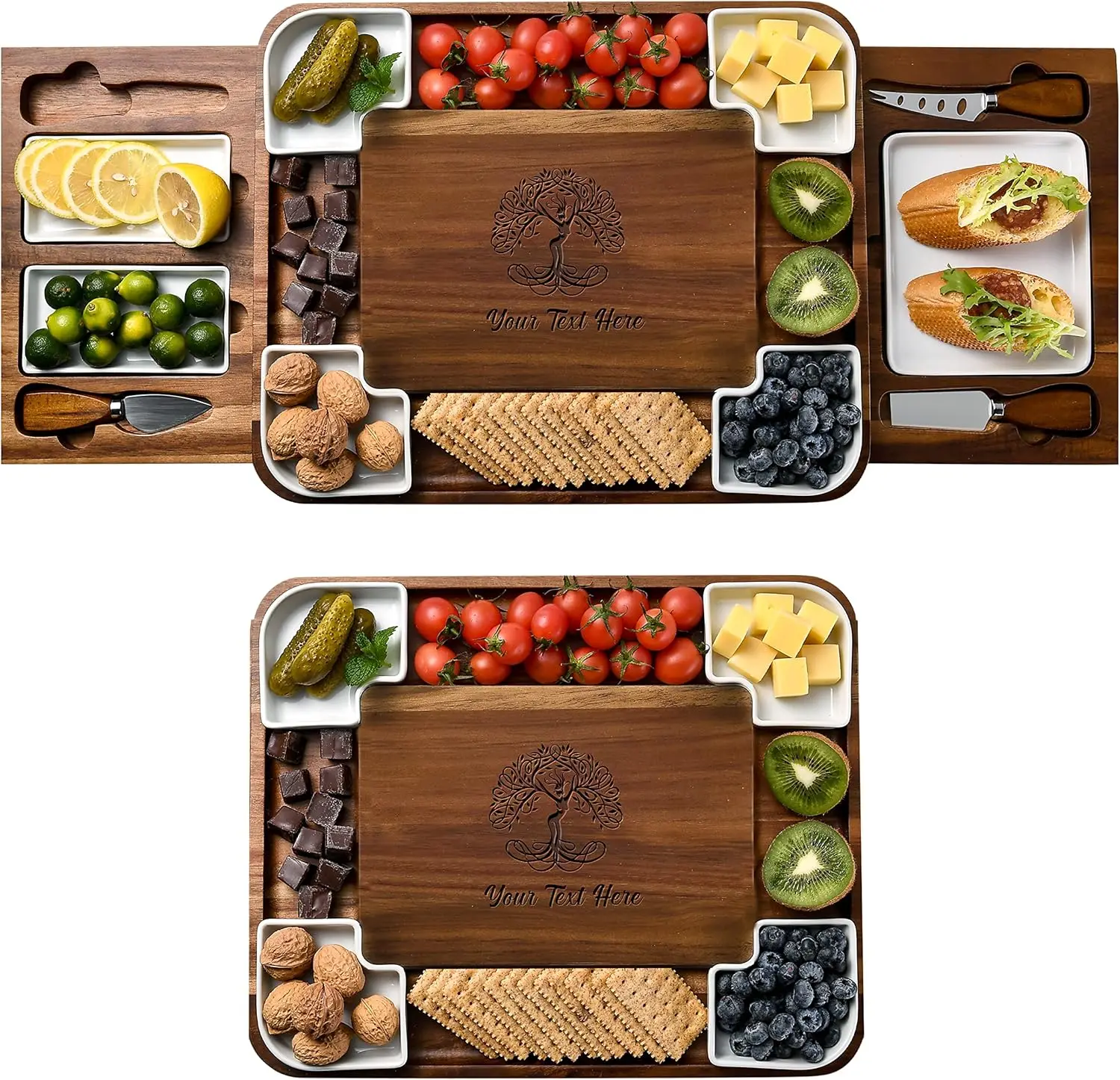 Acacia Cheese Board Set, Square Shaped Charcuterie Set, Cheese Platter, Handcrafted Design and Stainless Steel Cutlery Set