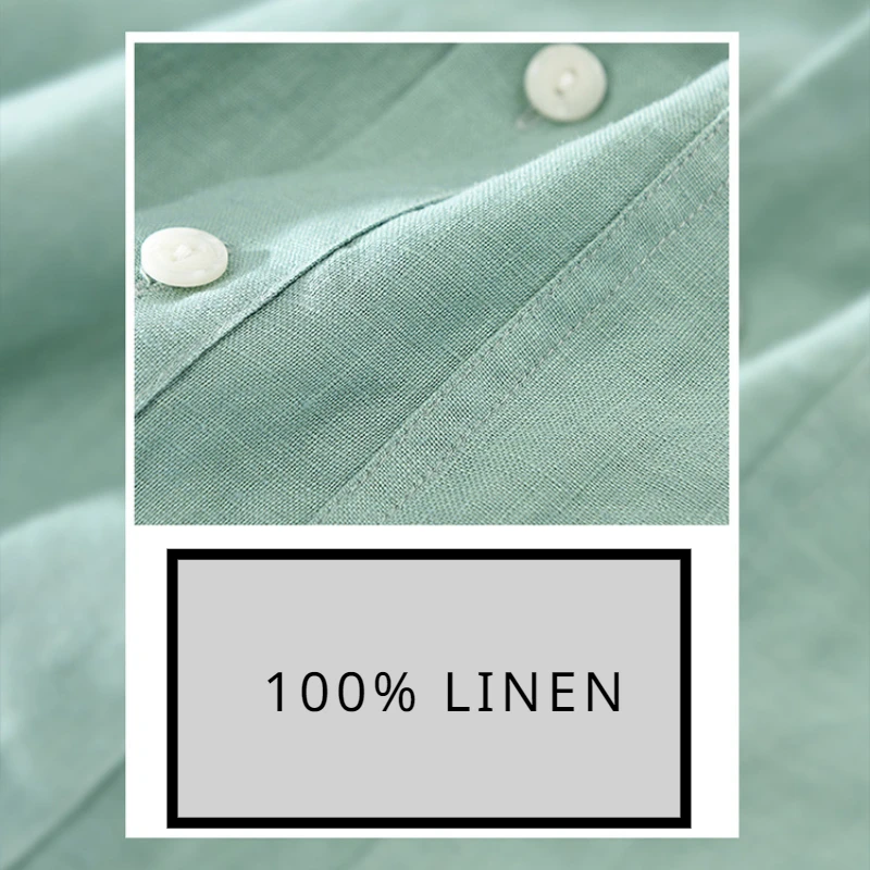 Men Pure Linen Short-sleeved Shirt Spring Summer Fresh Literature and Art Leisure Square Neck Linen Top Workwear CM3023 casual short sleeved shirt linen shirt short sleeved shirt