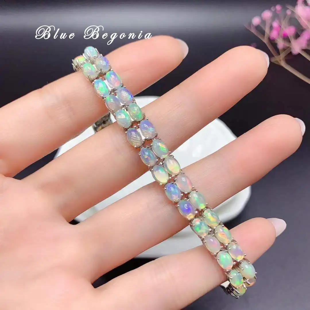 Natural Opal Bracelet 50 Pieces 4x6mm Gemstone 925 Sterling Silver for Women Anniversary Gift