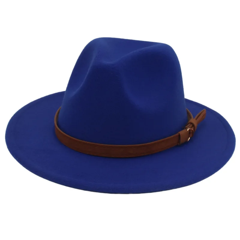 Big Brim Brown Belt British Retro Felt Cap Men Western Cowboy Fedora Hat Party Church Hats Women Elegant Sombreros De Mujer fedora hat