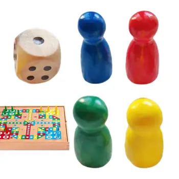 Pezzi da gioco da tavolo in legno 4 pezzi degli scacchi Zampe da gioco con 1 dadi Accessori per giochi da tavolo Componenti per dama portatili per la famiglia